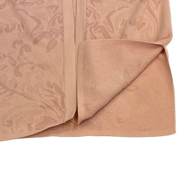 Chico's Petal/Blush Pink Long Open Cardigan, Duster Floral Jacquard Tapestry L - Picture 9 of 15